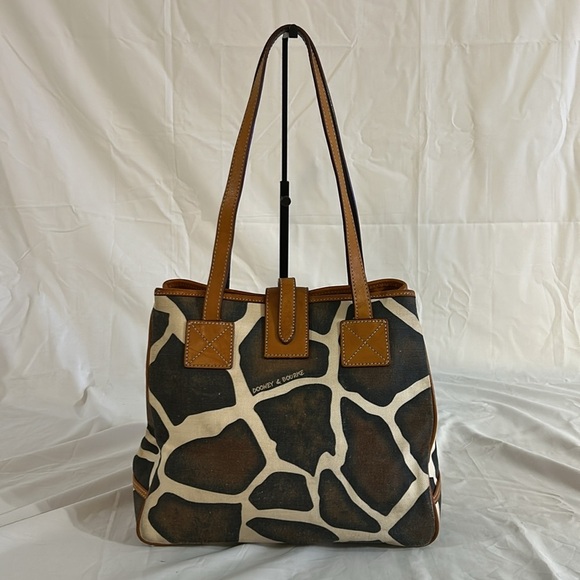 VTG DOONEY AND BOURKE GIRAFFE ANIMAL PRINT CANVAS/LEATHER TOTE SHOULDER BAG - Picture 3 of 14
